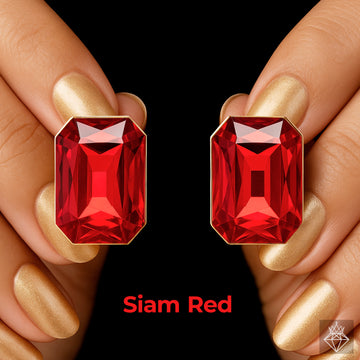 PRAO Anti-Tarnish Rectangle Shape Siam Red Crystal Earrings