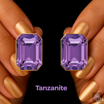 PRAO Anti-Tarnish Rectangle Shape Tanzanite Crystal Earrings