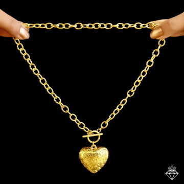 PRAO Anti-Tarnish T-Lock Puffy Heart Pendant Necklace