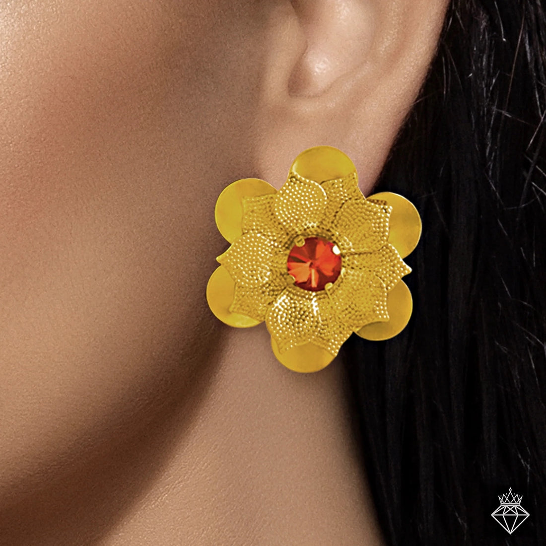 PRAO Anti-Tarnish Ruby Flower Earrings