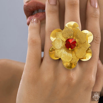 PRAO Anti-Tarnish Ruby Lotus Ring (Adjustable Size)