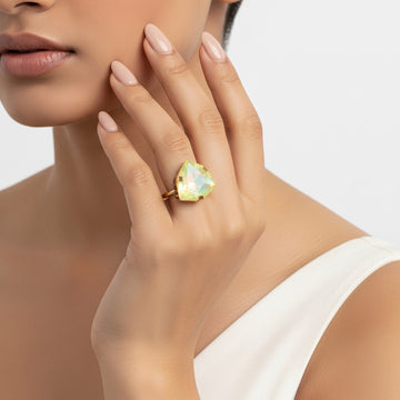 PRAO Anti-Tarnish Lemon Yellow Trillion Stone Ring