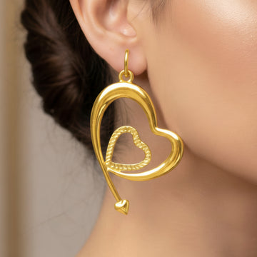 PRAO Anti-Tarnish Arrow Heart Dangle Earrings