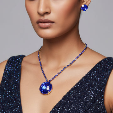 PRAO Anti-Tarnish Round Crystal Pendant Necklace Set with Earrings