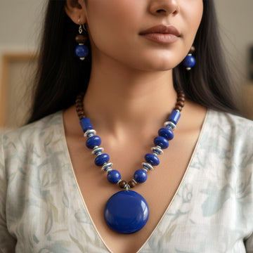 PRAO Bead & Resin Statement Necklace Set With Earrings