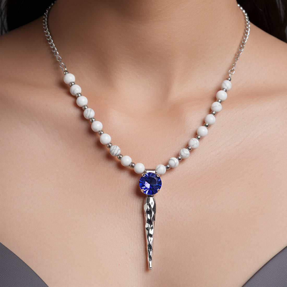 PRAO Anti-Tarnish Crystal Beads Spike Necklace Set With Earrings