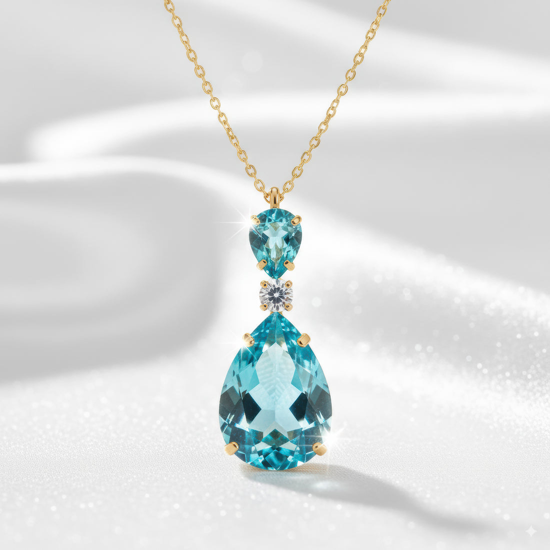 PRAO Anti-Tarnish Aquamarine Drop Crystal Pendant Necklace