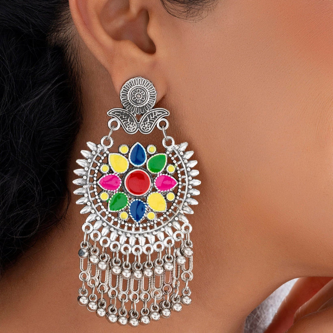 PRAO Ethnic Enchantment: Exquisite Multicolour Statement Earrings