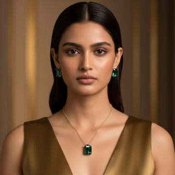 PRAO Anti-Tarnish Emerald Bliss Pendant Set