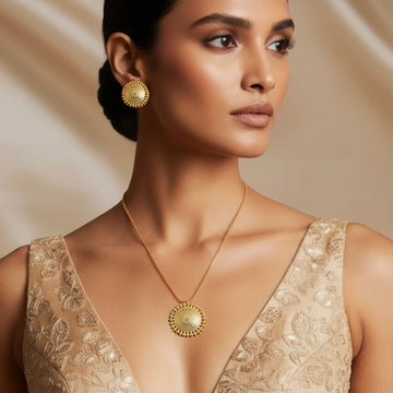 PRAO Anti-Tarnish Sun Necklace Set With Earrings