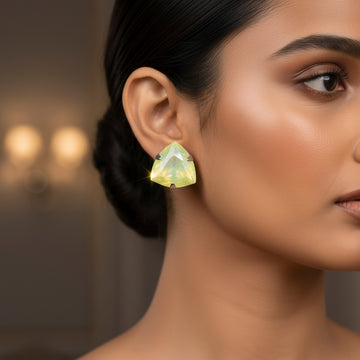 PRAO Anti-Tarnish Lemon Yellow Trillion Stone Studs