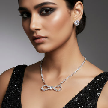 PRAO Anti-Tarnish Infinity Crystal Pendant Necklace Set with Earrings