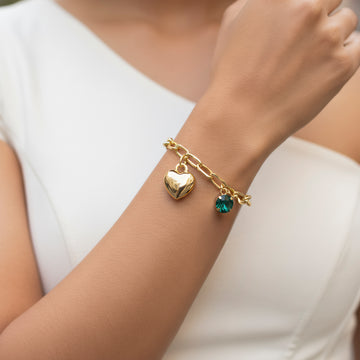 PRAO Anti-Tarnish Crystal & Heart Charm Bracelet (Adjustable Size)