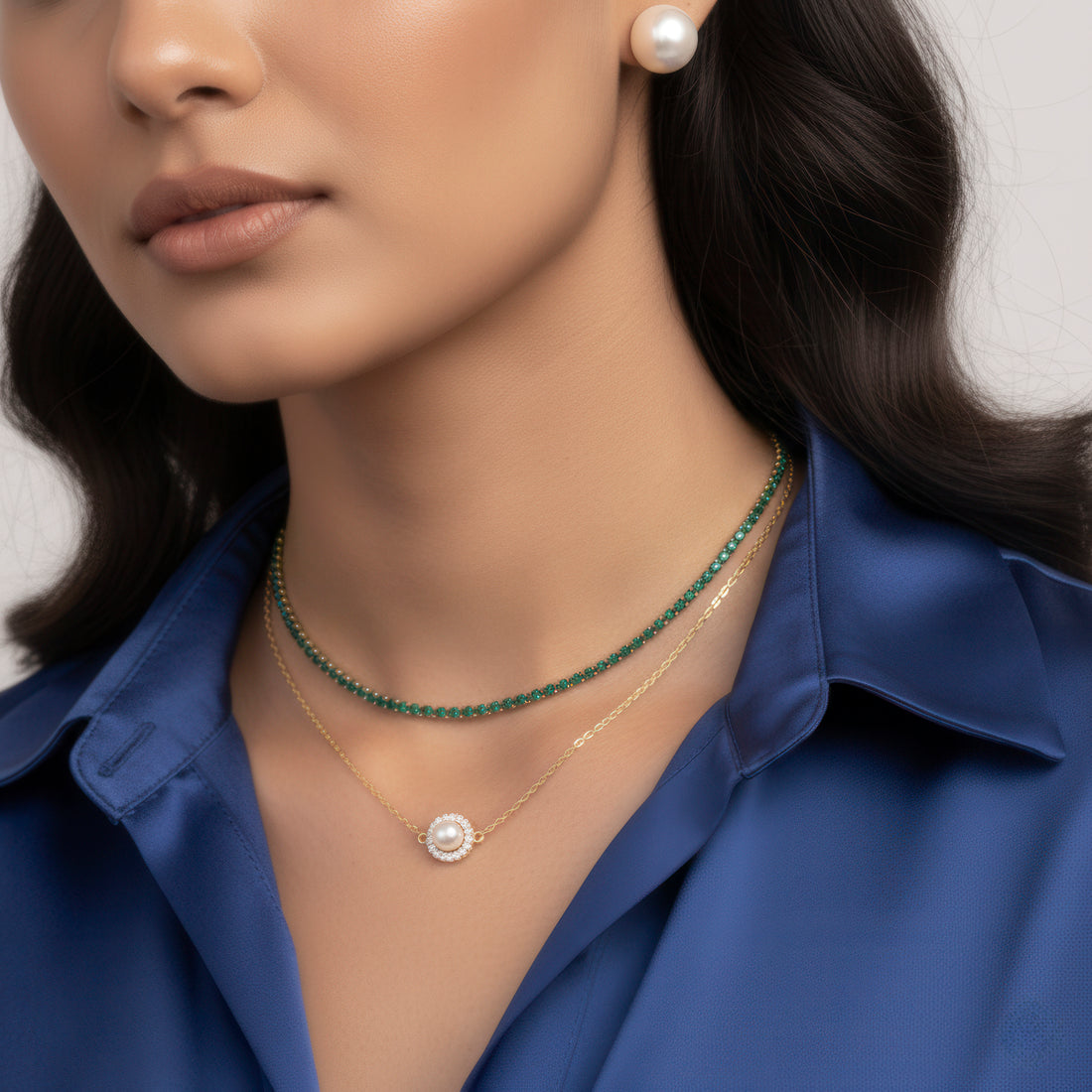 PRAO Anti-Tarnish Double Layer Necklace Set With Earrings