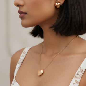 PRAO Anti-Tarnish Heart Necklace Set With Earrings