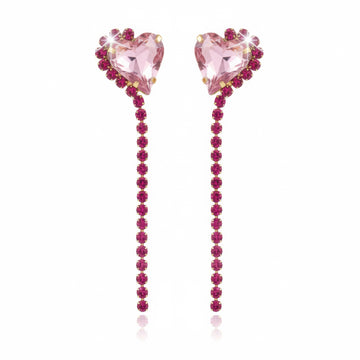 PRAO Earrings Anti-Tarnish Rhinestone Chain with Heart Crystal Danglers