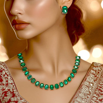 PRAO Single-Line Emerald Necklace Set With Earrings✨