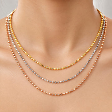 PRAO Necklace Anti-Tarnish Gold, Rose Gold & Silver Triple Layer Chain Set