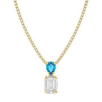 PRAO Necklace Anti-Tarnish Aquamarine Crystals Studded Statement Set