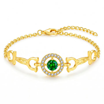 PRAO Bracelet Anti-Tarnish Gold Plated Crystals & Emerald Green Stone (Adjustable Size)