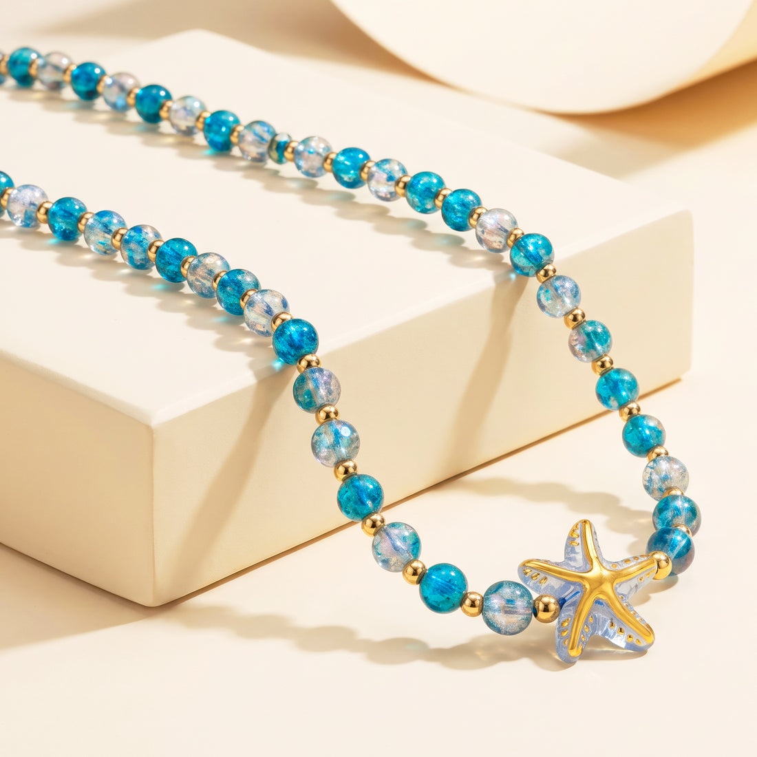 PRAO Necklace Anti-Tarnish Aqua Blue Starfish