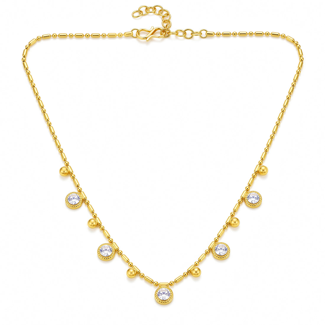PRAO Necklace Anti-Tarnish Gold Plated Crystal Beads Chain