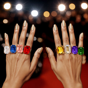 Super Saver Pack of 8 Multicoloured Premium Crystal Rings (Adjustable Size)