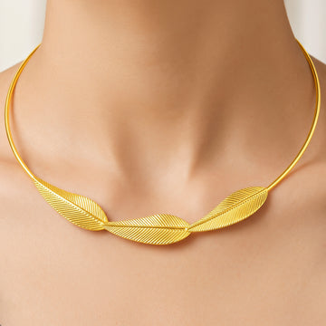 PRAO Necklace Anti-Tarnish SLEEK Golden Leaf Hasli