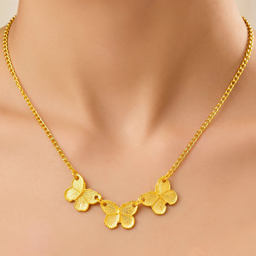 PRAO Necklace Anti-Tarnish Gold Plated Triple Butterfly