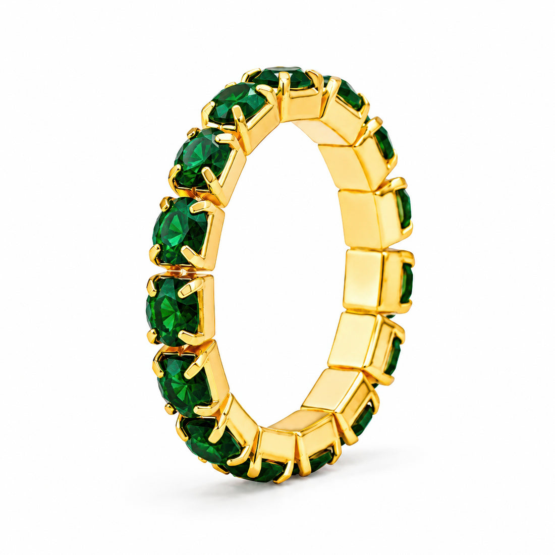 PRAO Ring Anti-Tarnish Stretchable Emerald Green Crystals (Adjustable Size)