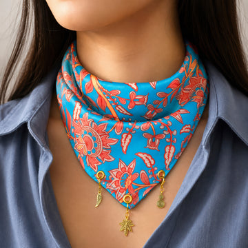 PRAO Necklace Anti-Tarnish Blue Coral Floral Scarf Detachable Charms