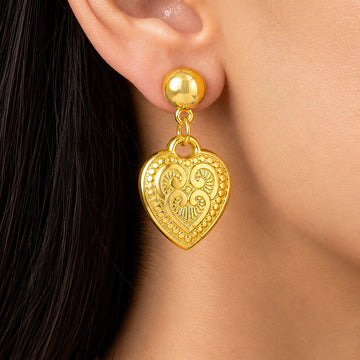 PRAO Earrings Anti-Tarnish Puffy Heart Danglers