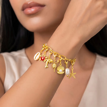 PRAO Bracelet Anti-Tarnish Gold Plated Ocean Charms (Adjustable Size)