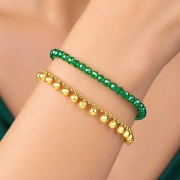 PRAO Bracelets Anti-Tarnish Crystal Beads & Golden Charms Set (Adjustable Size)