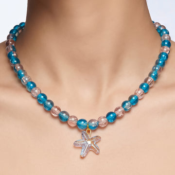 PRAO Necklace Anti-Tarnish Aqua Blue Starfish