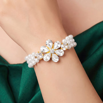 PRAO Bracelet Anti-Tarnish Double-Strand Floral Pearl (Adjustable Size)