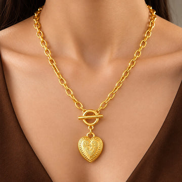 PRAO Necklace Anti-Tarnish T-Lock Puffy Heart Pendant