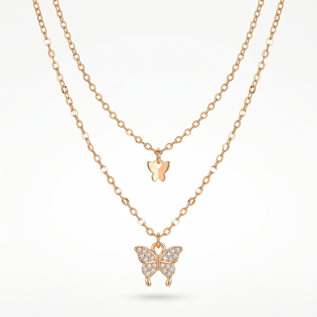 PRAO Necklace Anti-Tarnish Double Layered Butterfly