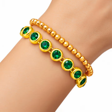 PRAO Bracelets Anti-Tarnish Gold Plated Emerald Green Set (Adjustable Size)