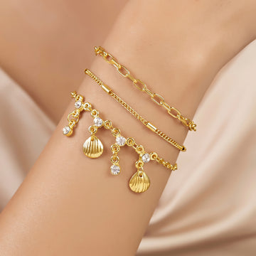 PRAO 3 Bracelet Anti-Tarnish Three Chain With Link And Dangling Charms (Adjustable Size)