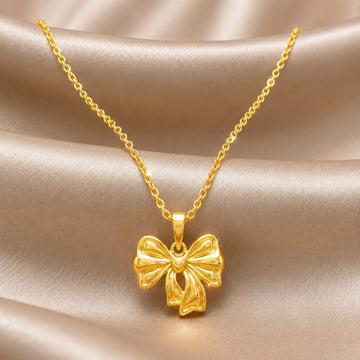PRAO Necklace Anti-Tarnish Gold Plated Bow Pendant