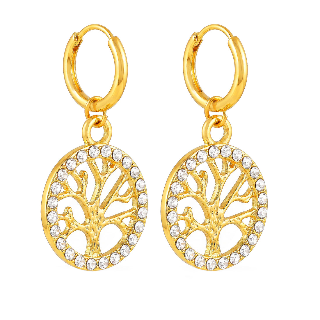 PRAO Earrings Anti-Tarnish Golden Tree Of Life Hoops
