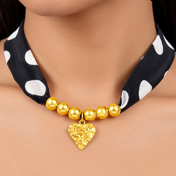 PRAO Scarf Necklace Black White Polka Dot Hammered Heart