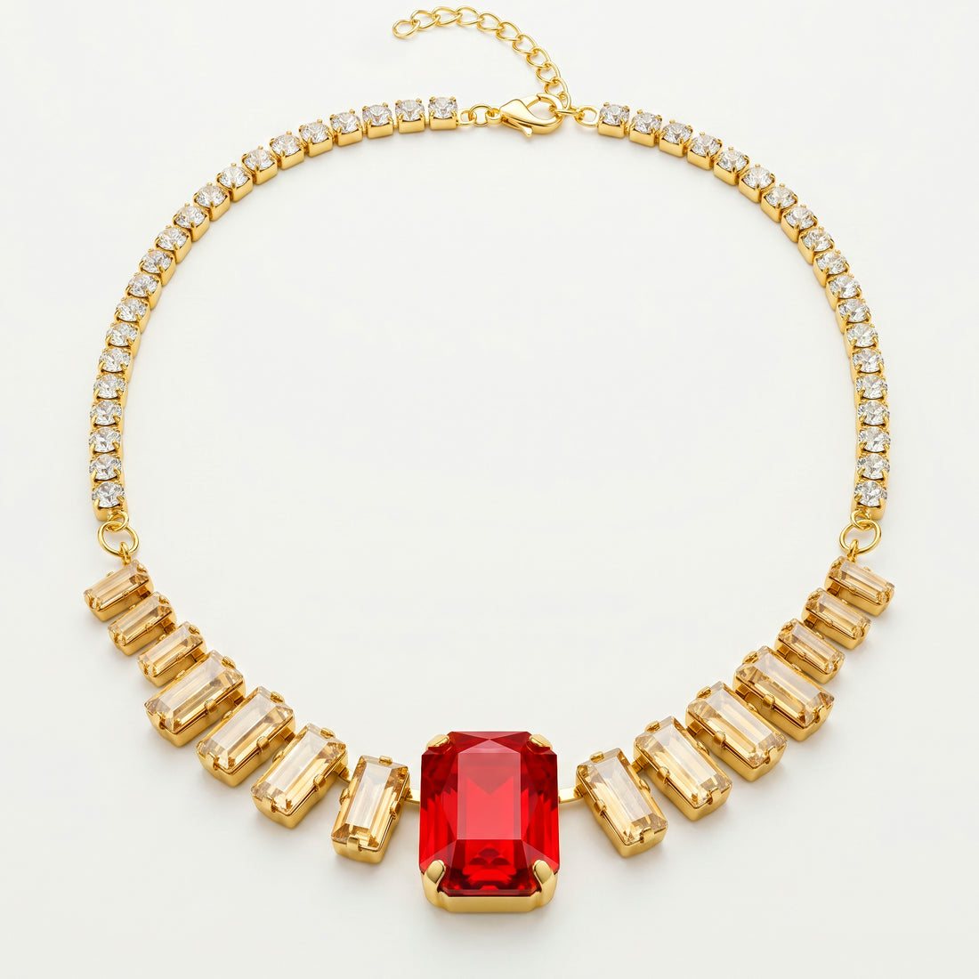 PRAO Necklace Anti-Tarnish Red Crystal Baguette