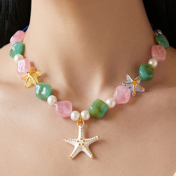 PRAO Necklace Anti-Tarnish Starfish Pearl Cord