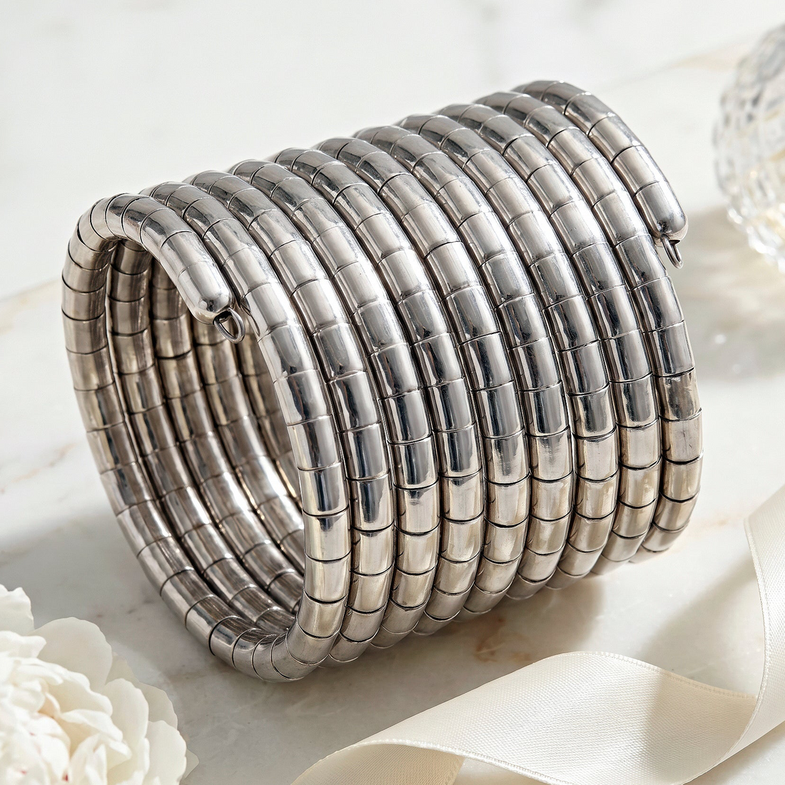 PRAO Bracelet Anti-Tarnish Silver Multi Strand Cuff (Adjustable Size)