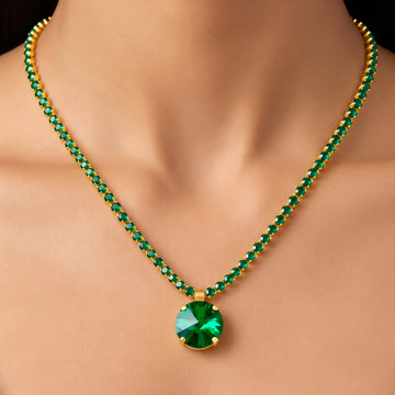 PRAO Necklace Anti-Tarnish Emerald Green Crystal Set