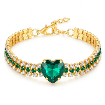 PRAO Bracelet Anti-Tarnish Emerald Crystal Heart (Adjustable Size)