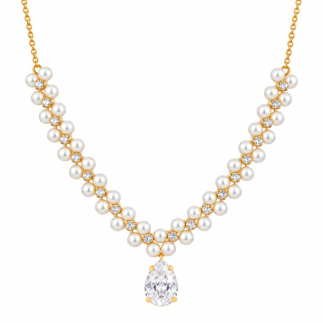 PRAO Necklace Anti-Tarnish Woven Crystal Pearl Teardrop Pendant