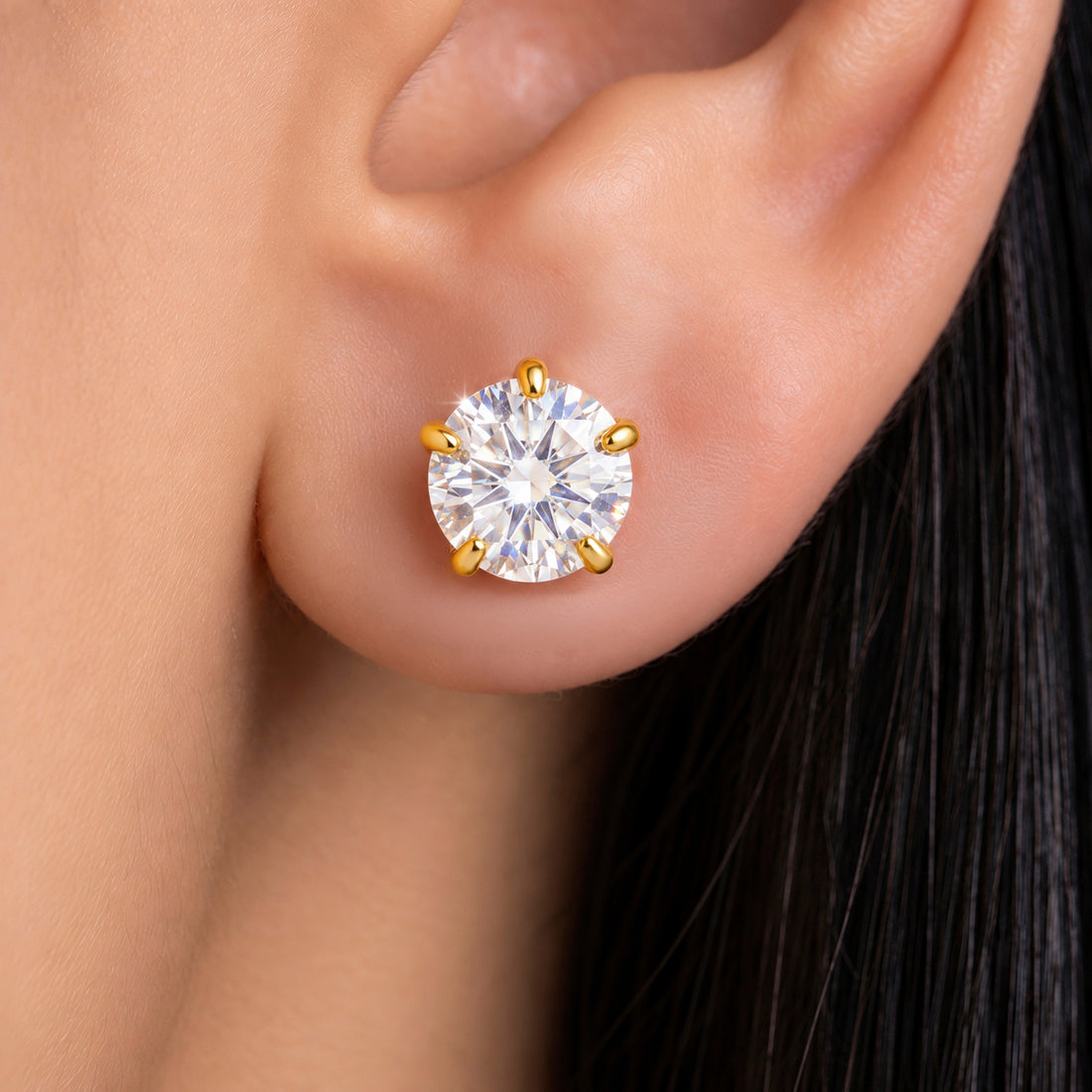 PRAO Earrings Anti-Tarnish Round Clear Crystal Stud